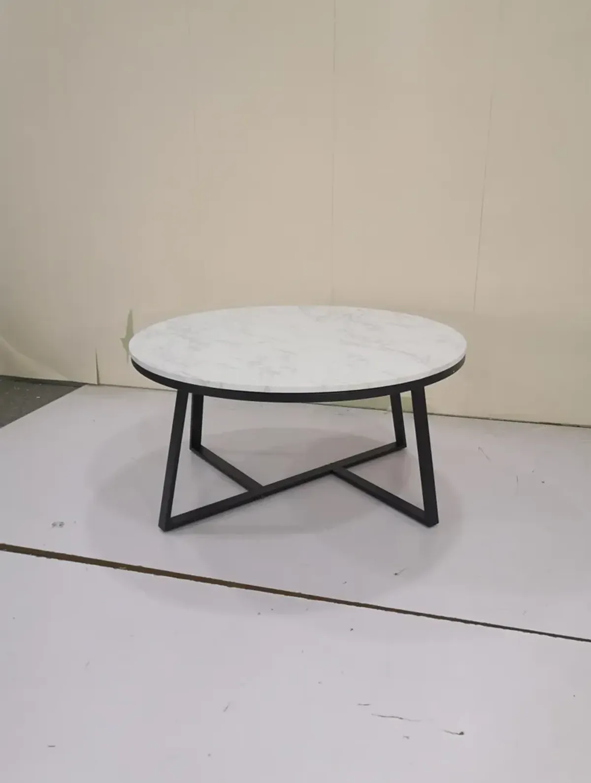 Coaster Hugo Round Faux Marble Coffee Table White & Matte Black