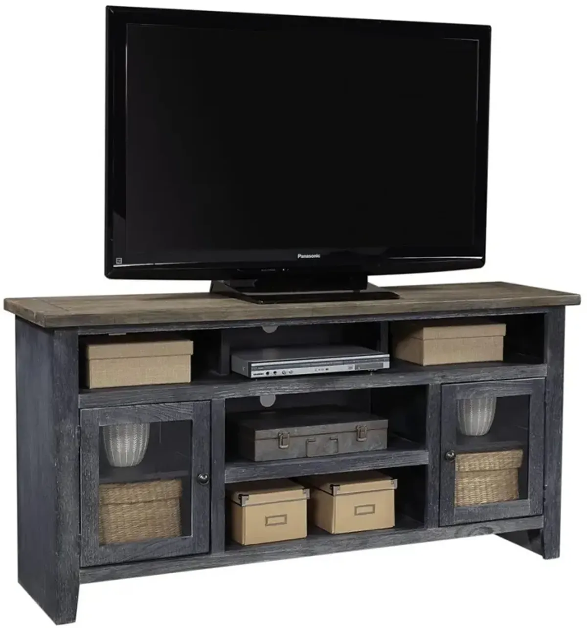 Aspenhome Eastport Drifted Black 65 Inch TV Stand Console with 2 Doors