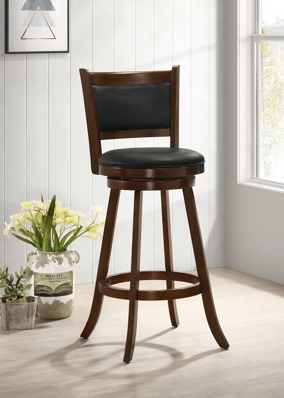 TRANSITIONAL CHESTNUT/BLACK SWIVEL BAR STOOL