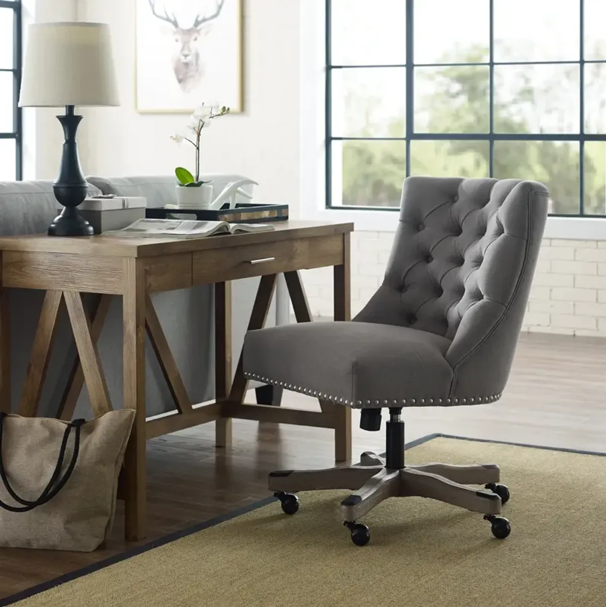 Linon Della Light Gray Home Office Desk Chair