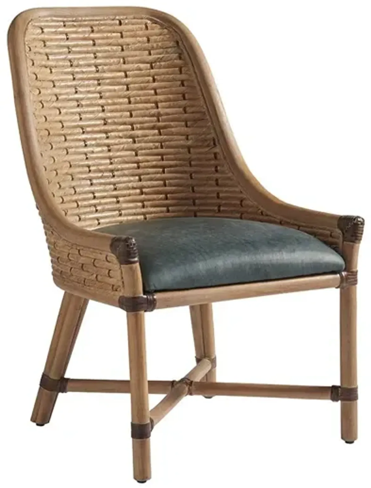 Tommy Bahama Home by Lexington Los Altos Dining Chair Upholstered/Wicker/Rattan/Genuine Leather in Blue/Brown