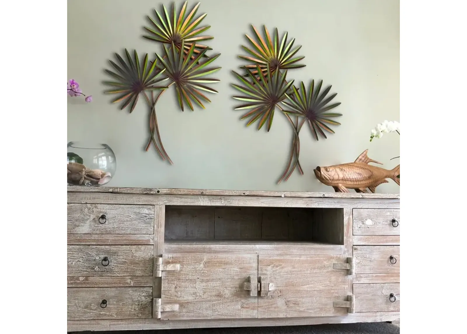 FAN PALM TREE PAIR WALL ART