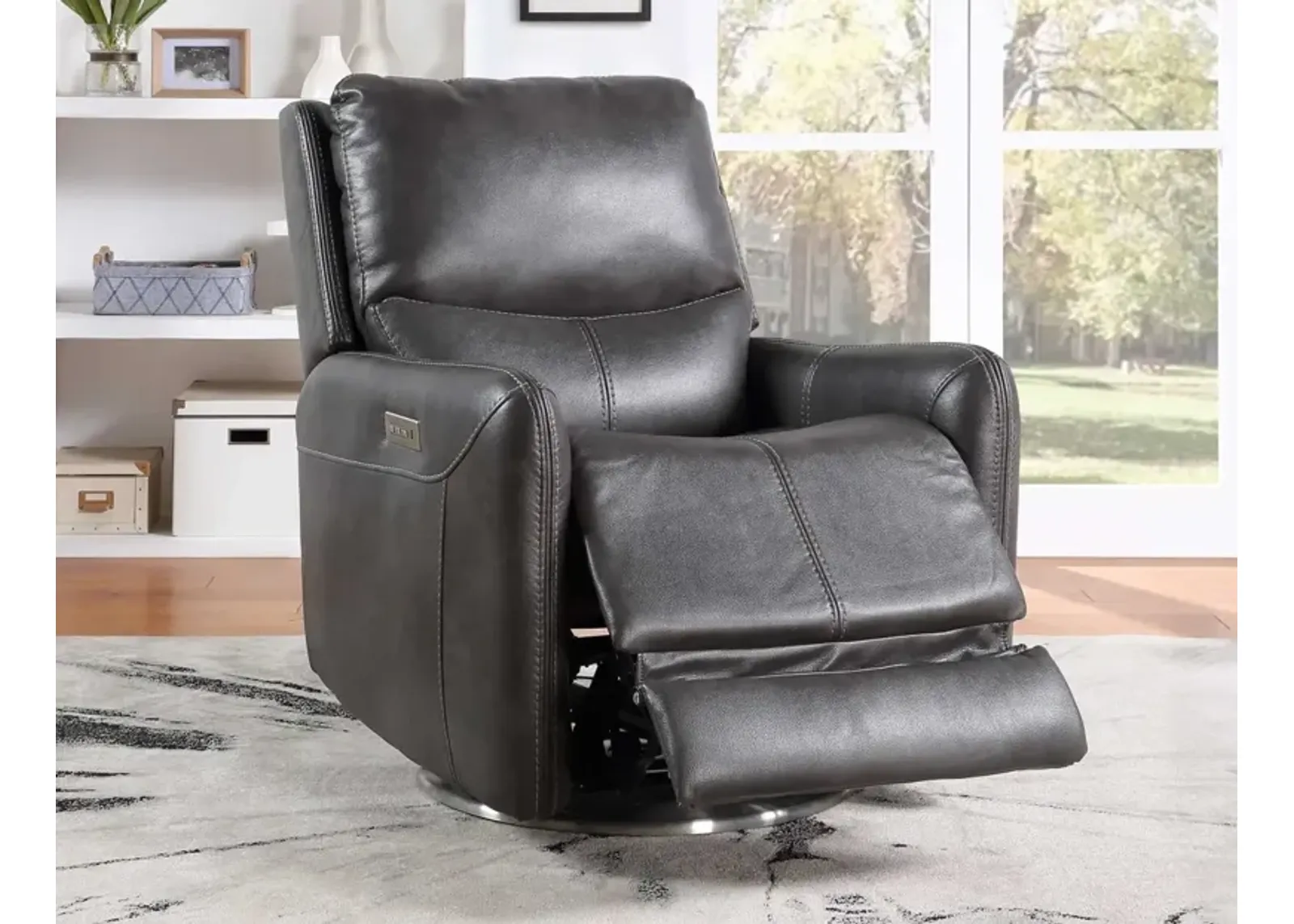 Steve Silver Athens Charcoal Triple-Power Swivel Motion Recliner Chair