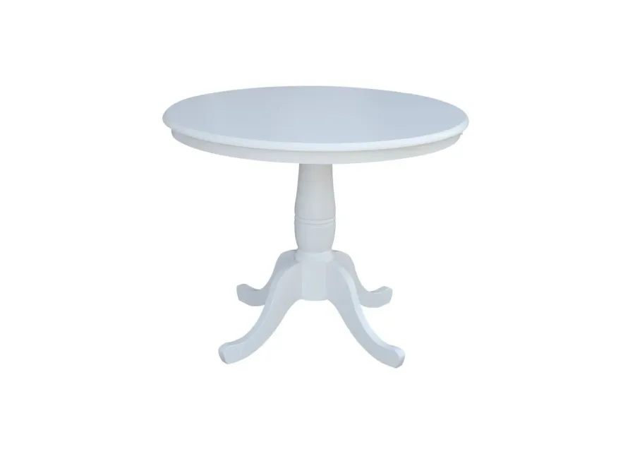 DINING ESSENTIALS 36 INCH ROUND TABLE TOP WITH 30 INCH TRADITIONAL PEDESTAL BASE IN PURE WHITE