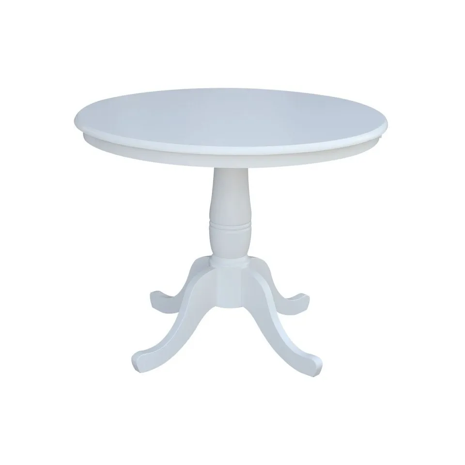 DINING ESSENTIALS 36 INCH ROUND TABLE TOP WITH 30 INCH TRADITIONAL PEDESTAL BASE IN PURE WHITE