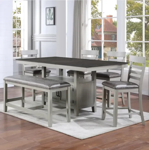 Steve Silver Hyland Counter-Height 6-Piece Set Table & 4 Side Chairs & Bench In Dove Gray And Smoky Oak