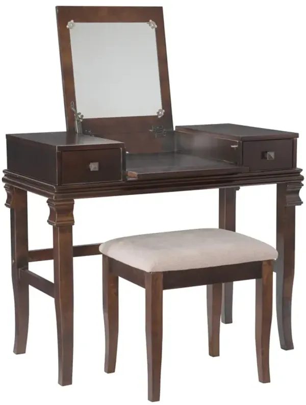 Linon Angela Walnut Vanity Set