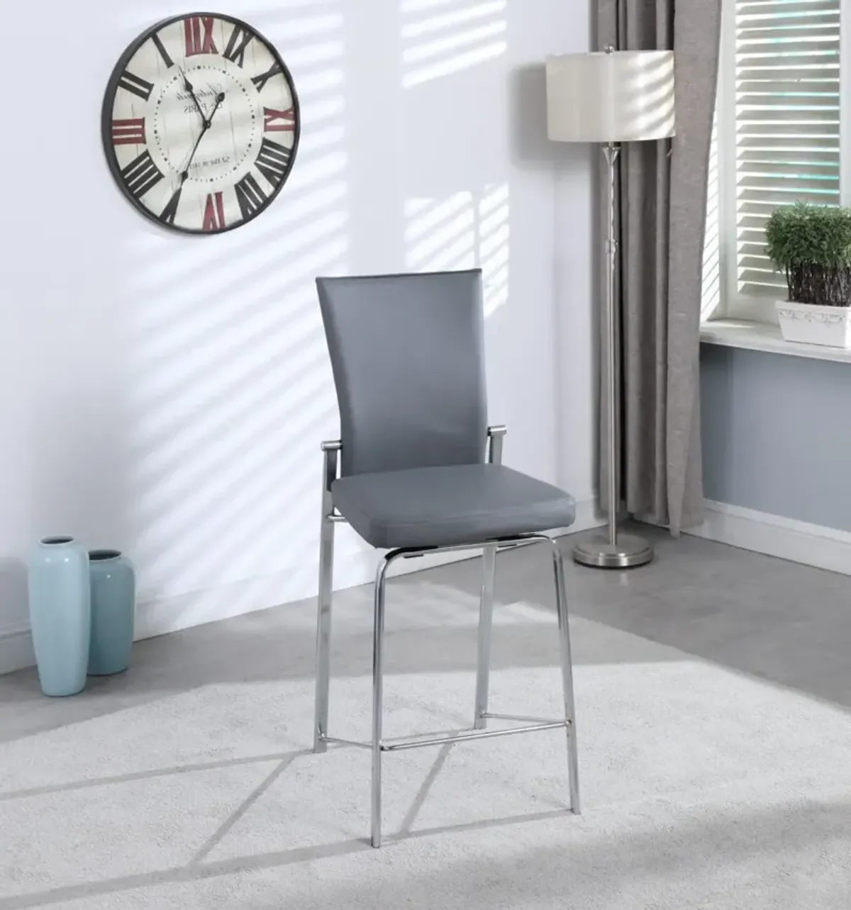 Chintaly Molly Grey/Chrome Contemporary Motion Back Bar Stool with Chrome Frame