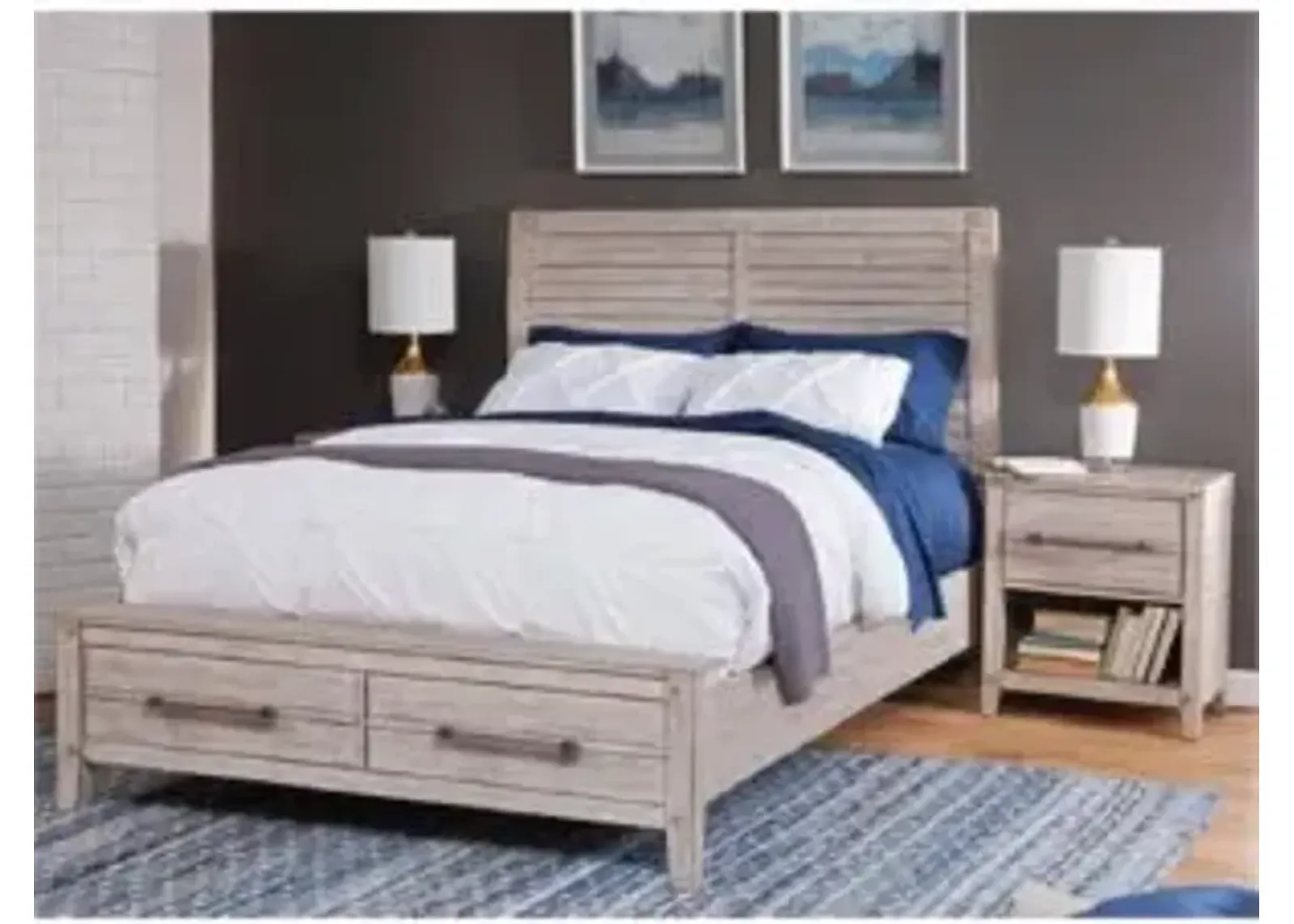 American Woodcrafters Aurora King Panel Bed with Storage Footboard in Whitewash