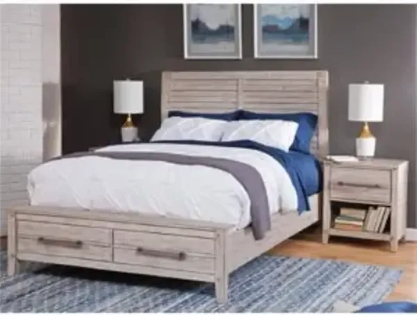 American Woodcrafters Aurora King Panel Bed with Storage Footboard in Whitewash