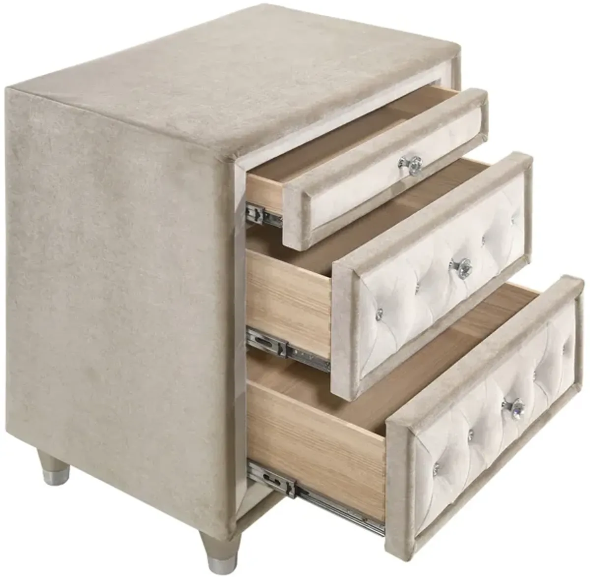 Coaster Antonella Upholstered 3-Drawer Nightstand Ivory & Camel