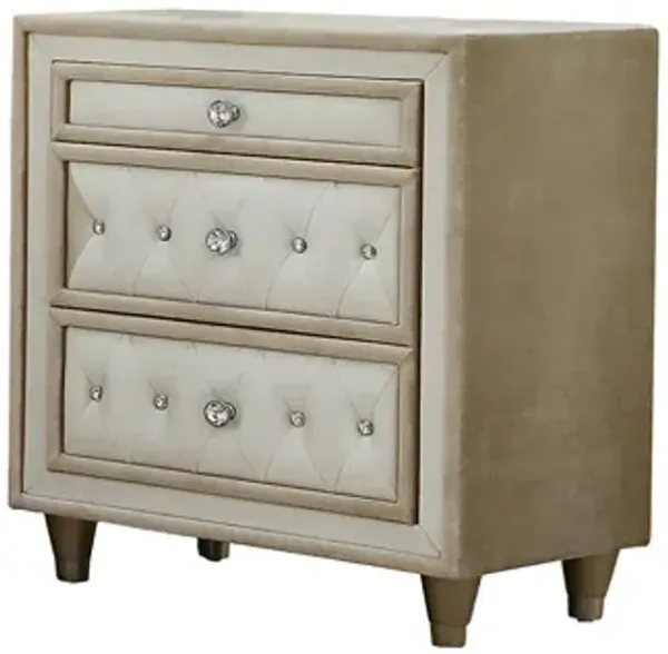 Coaster Antonella Upholstered 3-Drawer Nightstand Ivory & Camel