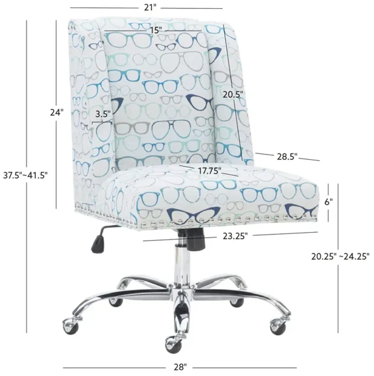 Linon Draper Glasses Print Home Office Desk Chair