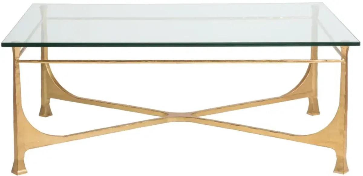 Artistica Home by Lexington Metal Designs Bruno 48 Inch Rectangular Metal Cocktail Table Gold Leaf/Clear