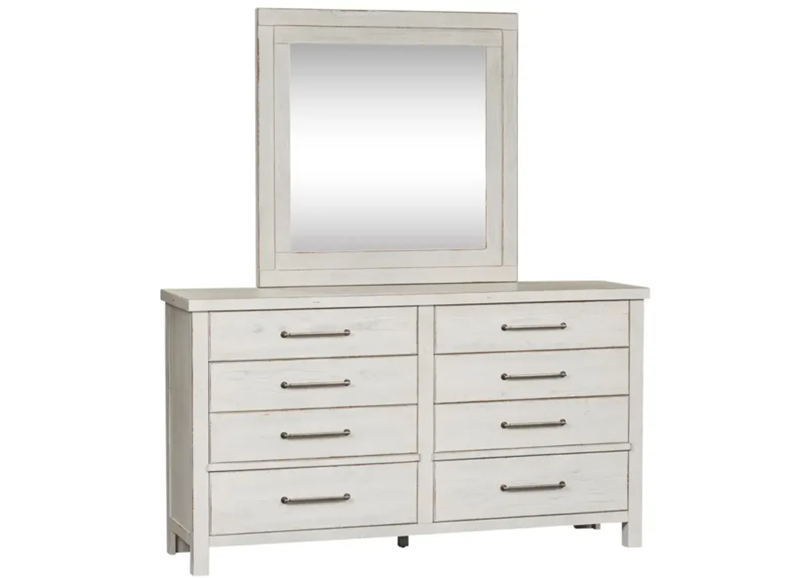 Liberty Furniture Complete King Bedroom Set White Oak Platform Bed, Dresser, Mirror & Chest Modern Farmhouse