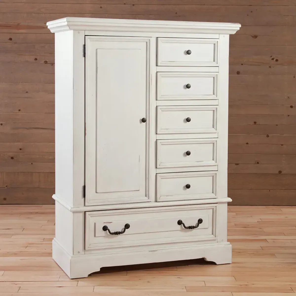 American Woodcrafters Stonebrook Distressed Antique White Stonebrook Gentleman's Chest