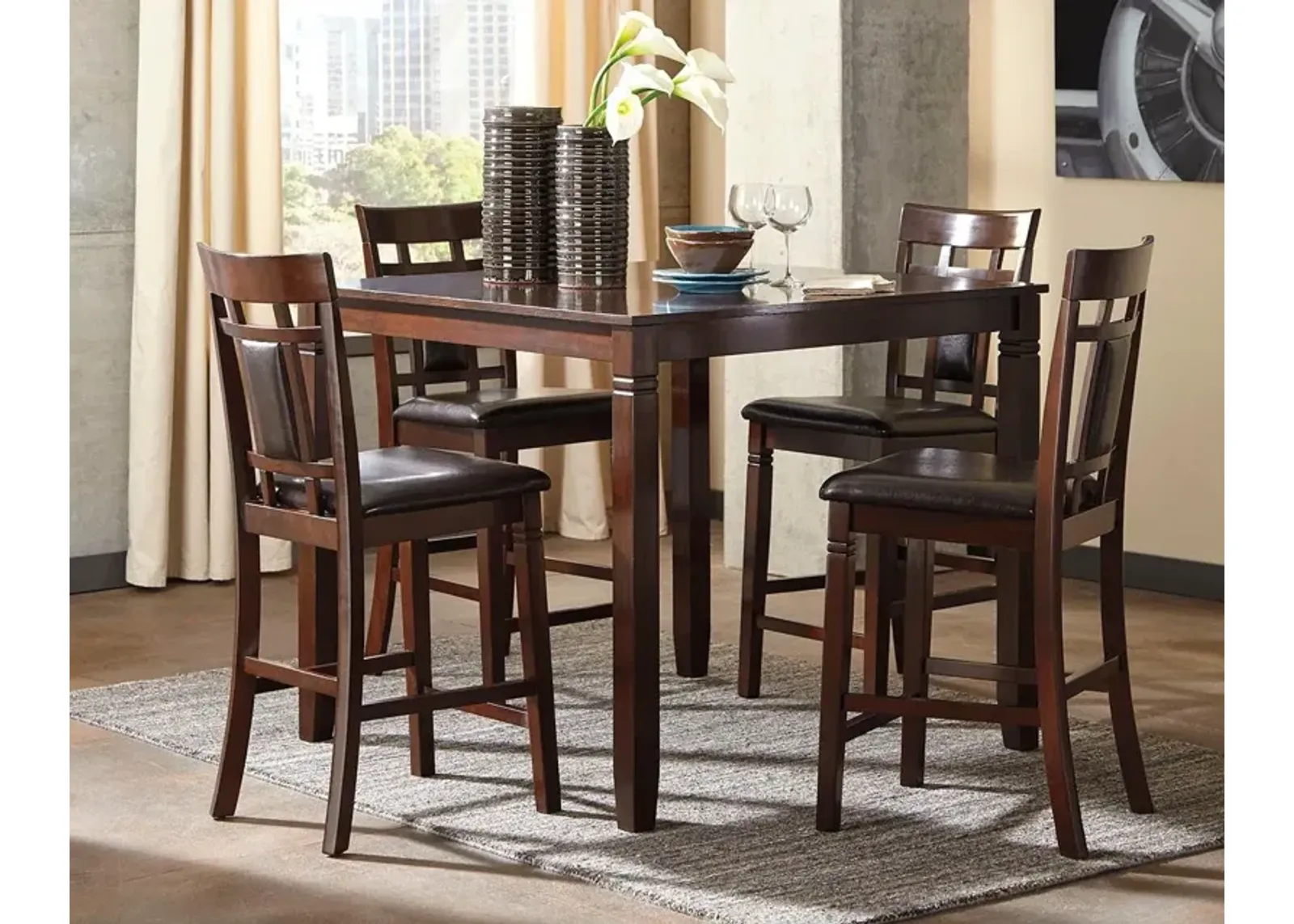 Ashley Bennox Brown Counter Height Dining Table & Bar Stools