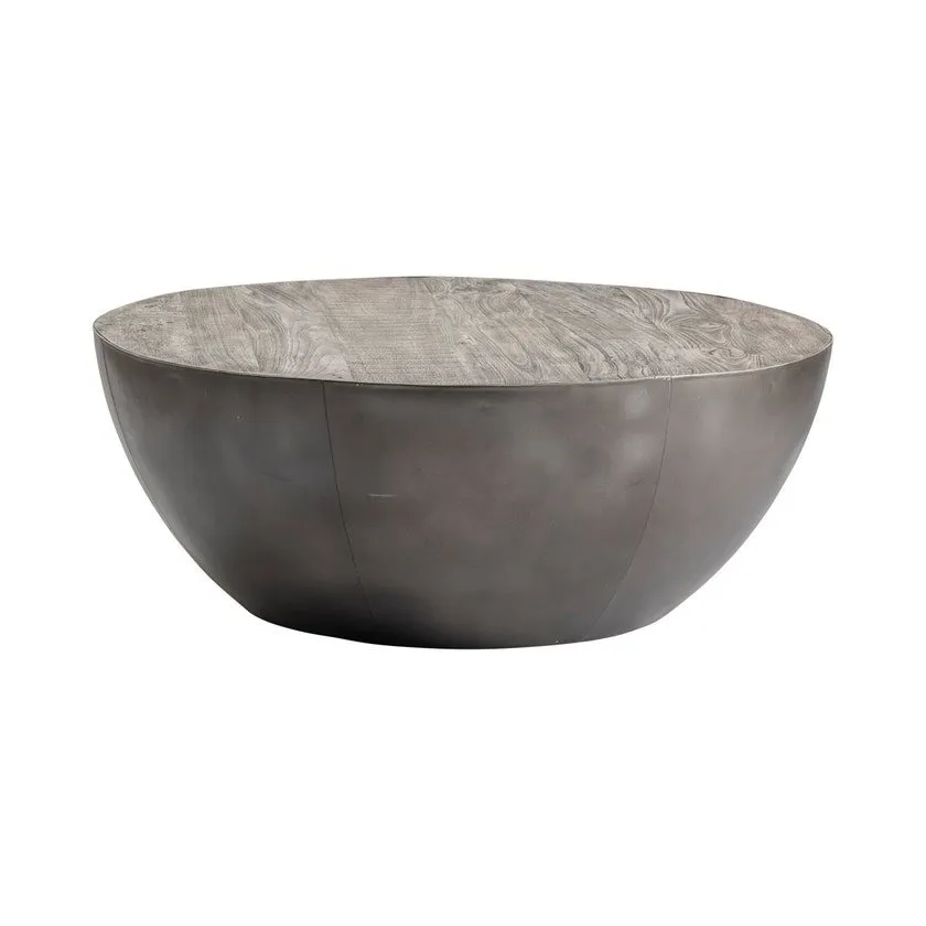 BENGAL MANOR DISTRESSED GREY DRUM BASE COCKTAIL TABLE