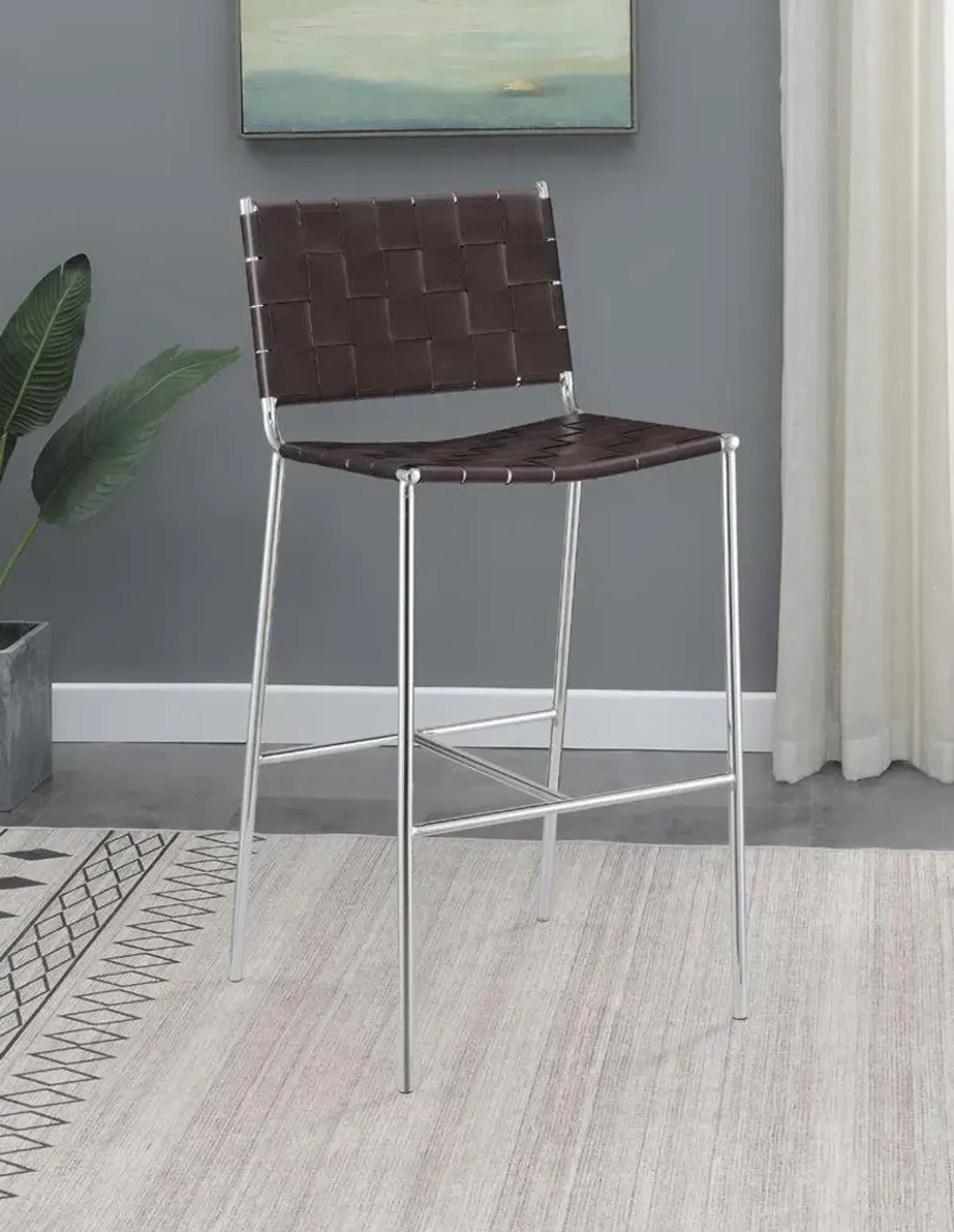 Coaster Adelaide Upholstered Pub Height Bar Stool Brown & Chrome