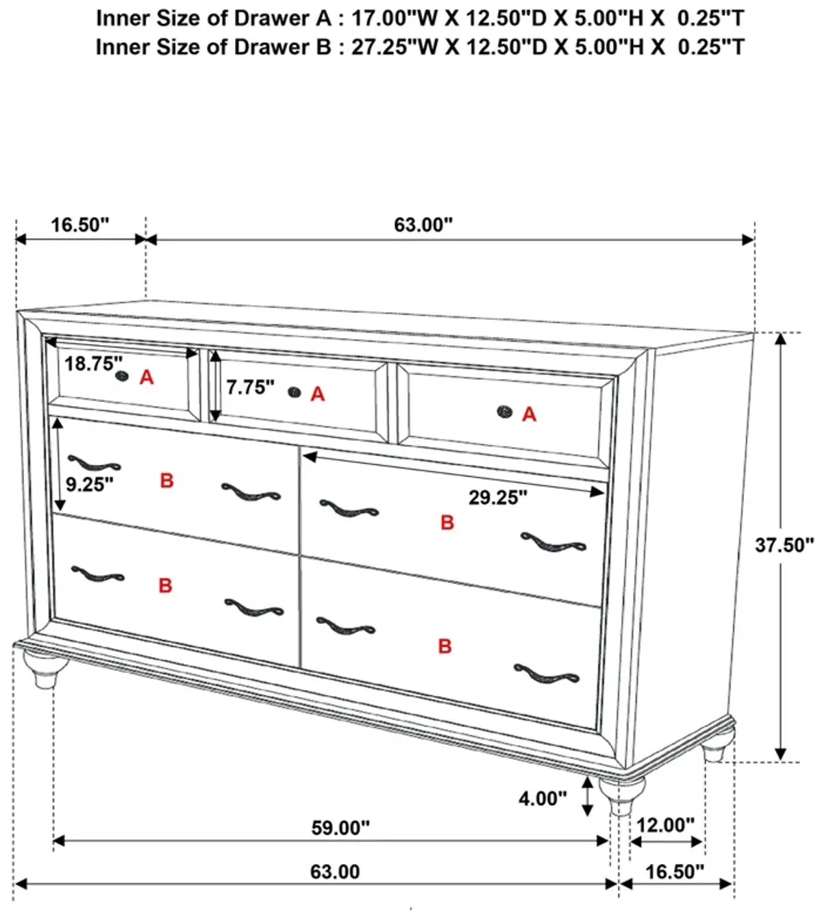 Coaster Barzini 7-Drawer Dresser Black