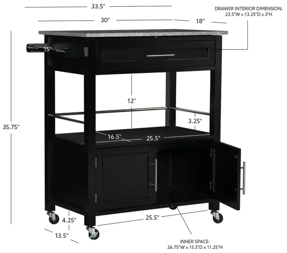 Linon Cameron Kitchen Cart with Granite Top