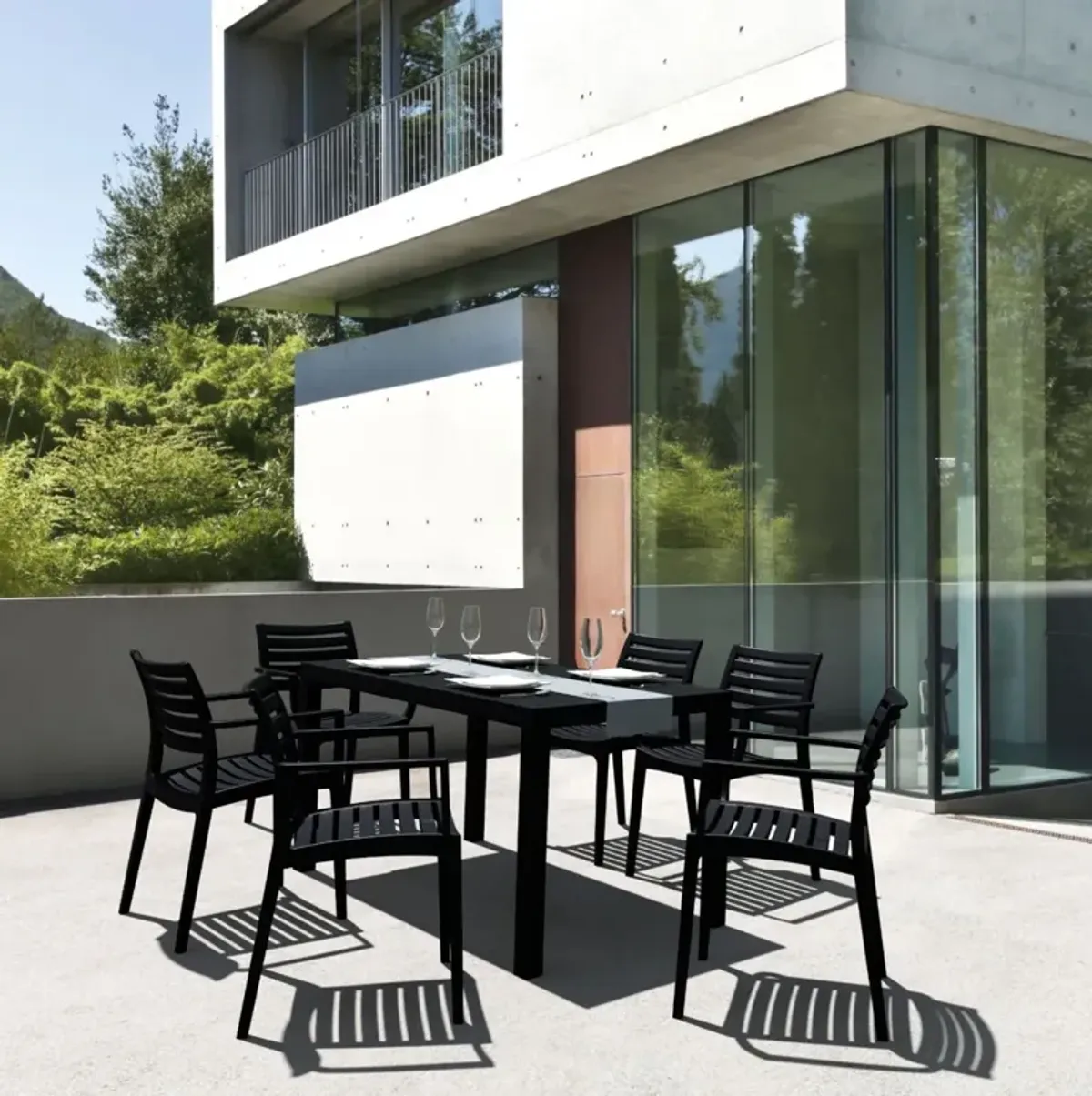 Compamia Artemis Resin Rectangle Dining Set with 6 Arm Chairs Black