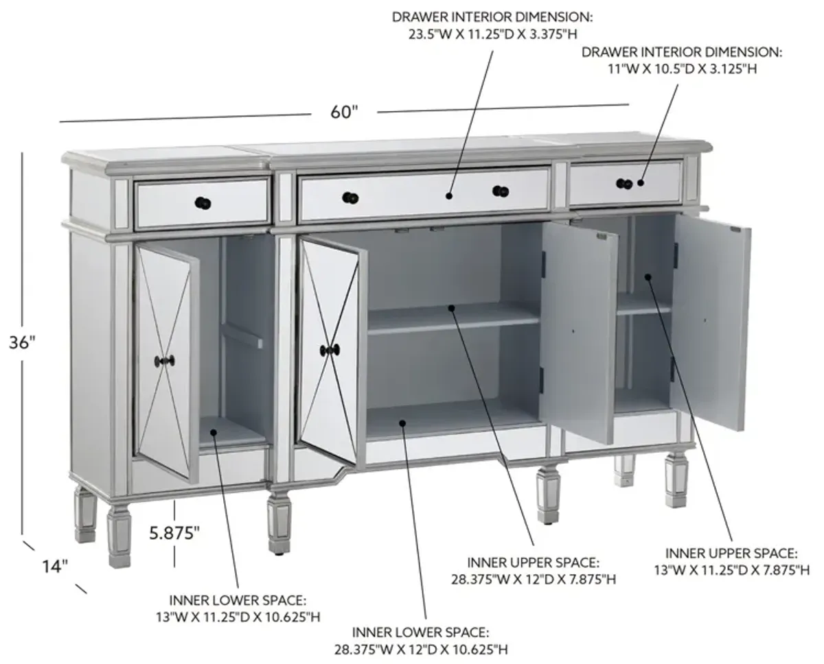 Powell Mirrored 3-Drawer 4-Door Sideboard Console Table