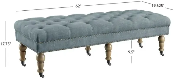 Linon 62 Inch Isabelle Washed Blue Linen Bench