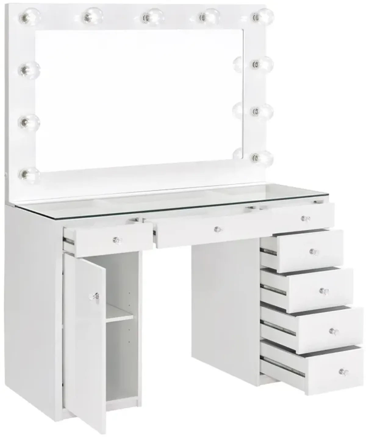 Coaster Acena 7-Drawer Vanity Set with Lighting White High Gloss