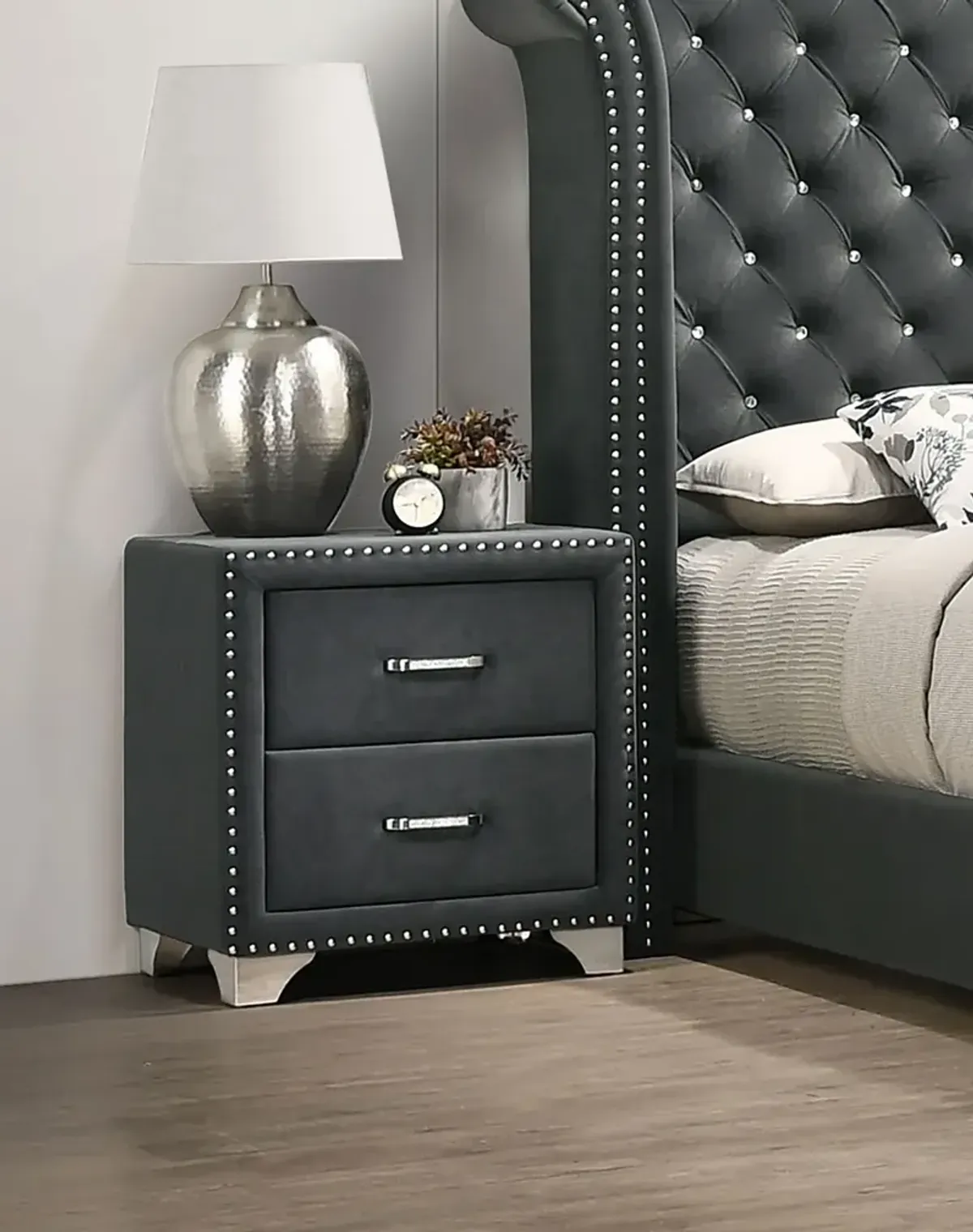 Coaster Melody Upholstered 2-Drawer Nightstand Grey