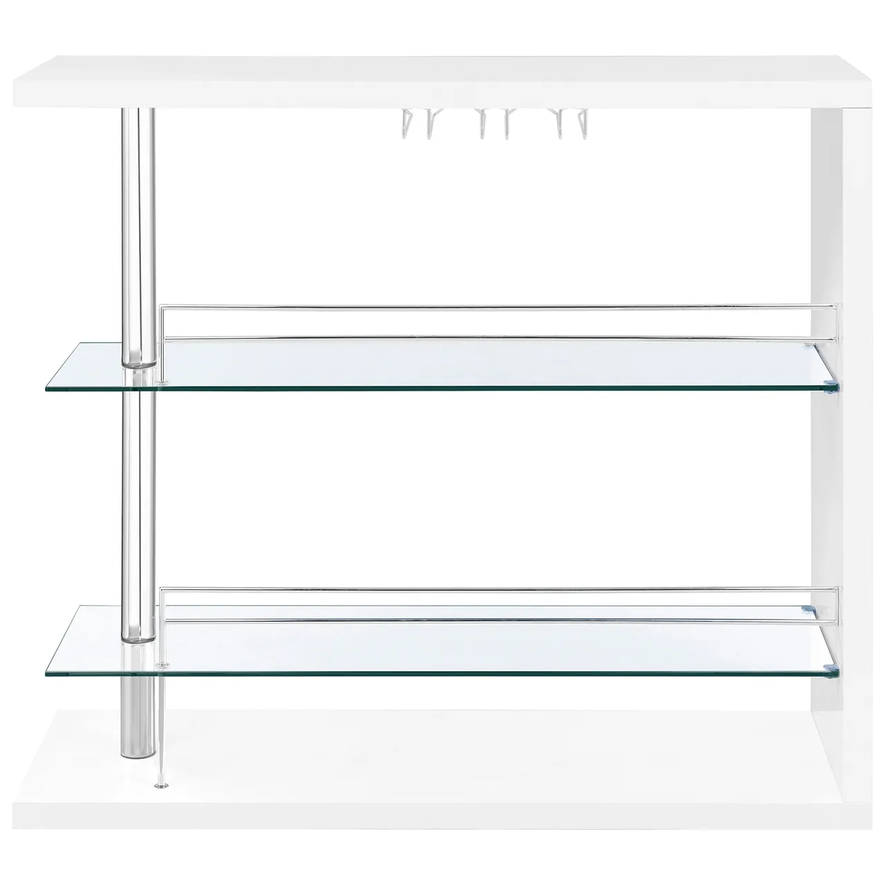 TWO-SHELF CONTEMPORARY BAR UNIT WITH WINE HOLDER GLOSSY WHITE