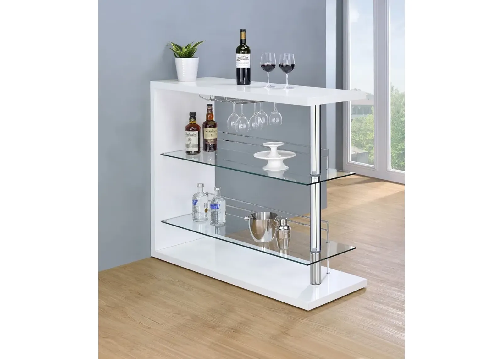 Coaster Prescott Rectangular Home Bar Table White High Gloss