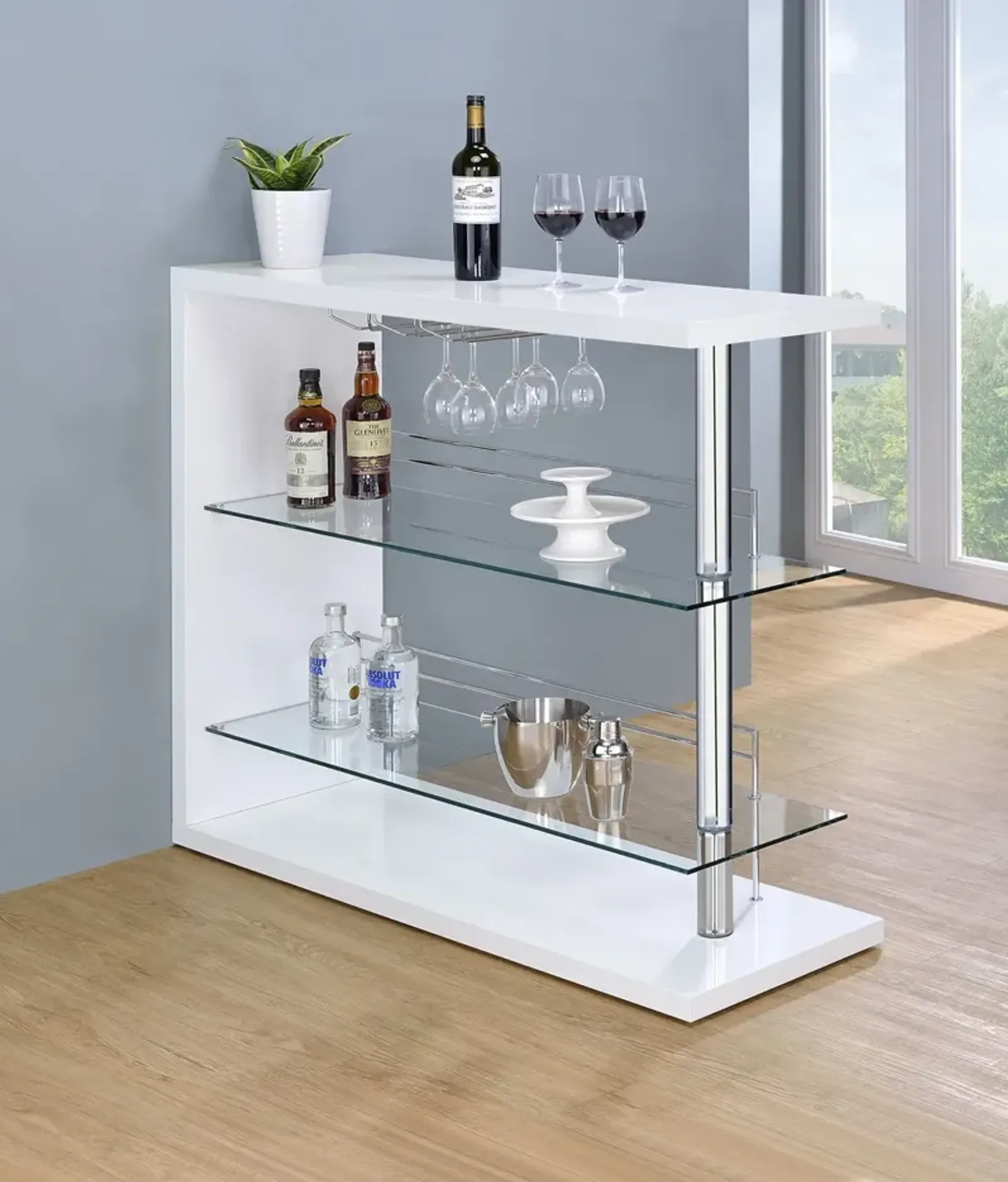 Coaster Prescott Rectangular Home Bar Table White High Gloss