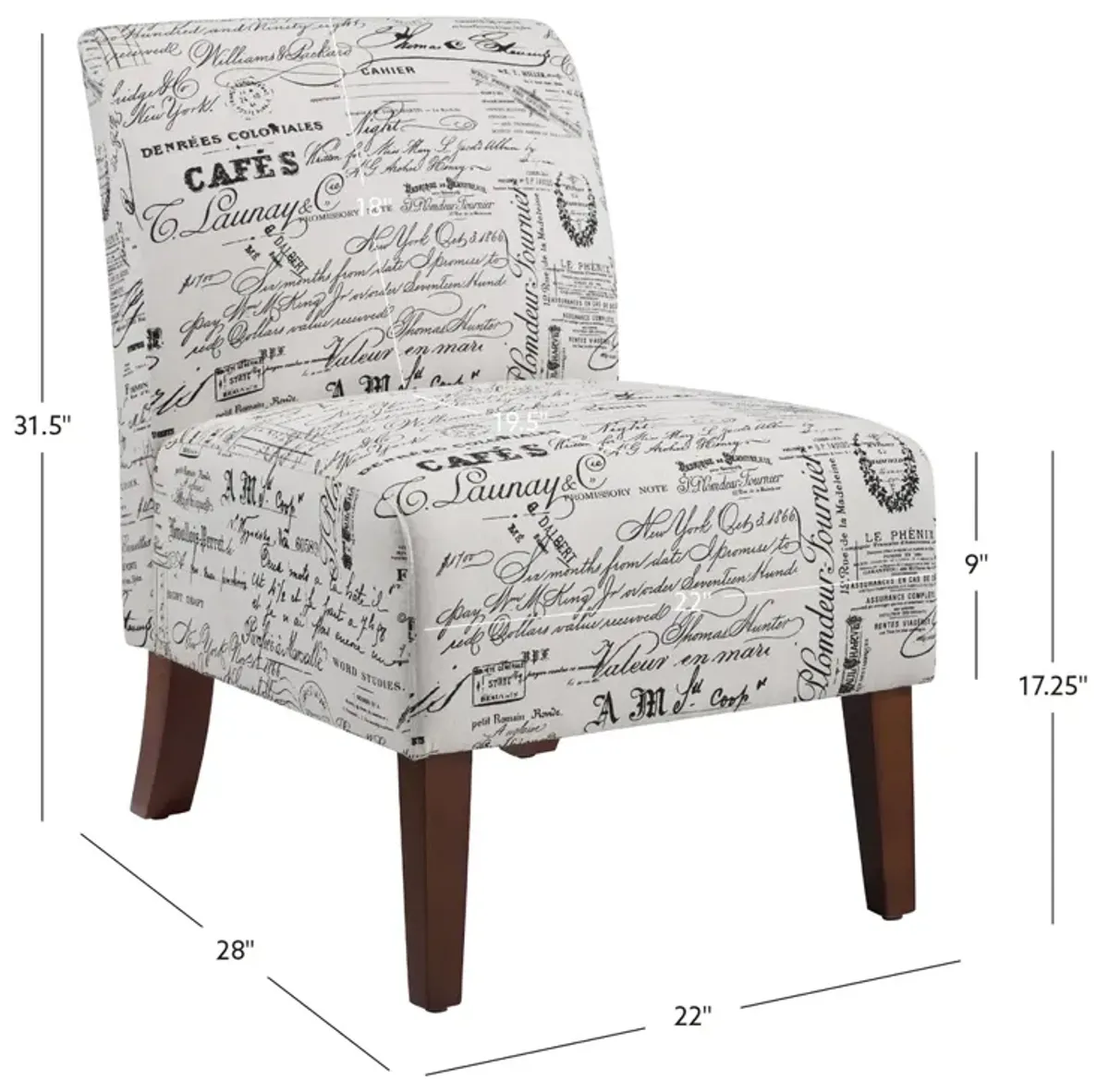 Linon Linen Script Lily Armless Chair