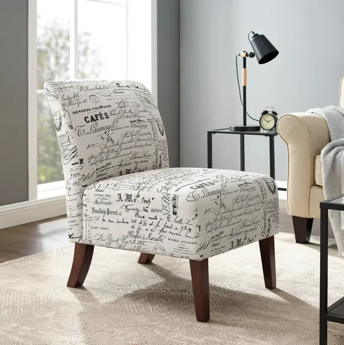 Linon Linen Script Lily Armless Chair