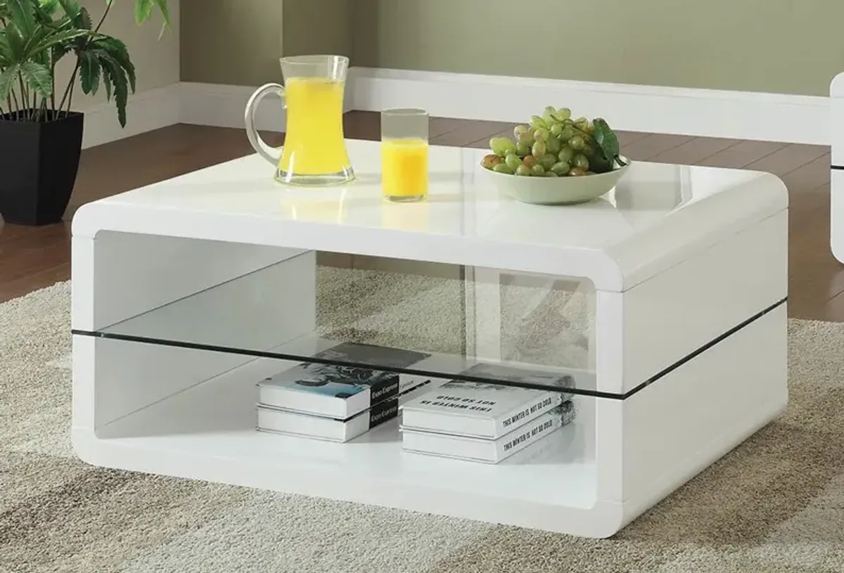 Elana 1-Shelf Rectangular Coffee Table White High Gloss