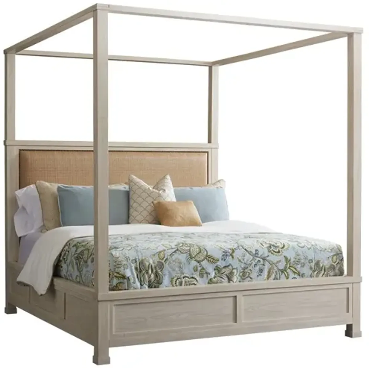 Barclay Butera by Lexington Newport Shorecliff Wood Canopy California King Bed in White Washed