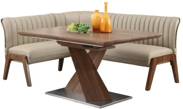 Chintaly Bethany Taupe Vertical Channel Back Dining Nook Bench with Wooden Legs
