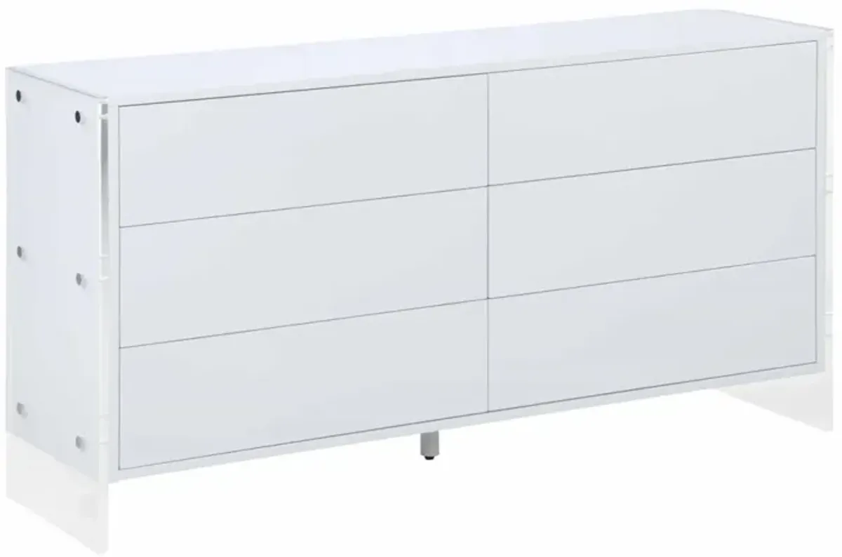 Chintaly Barcelona Contemporary Wooden & Solid Acrylic Dresser with 6-Drawers