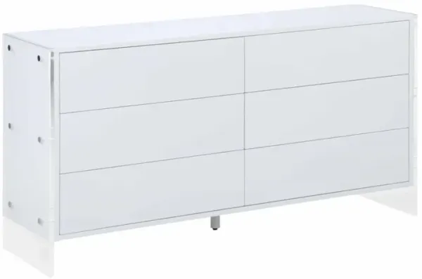 Chintaly Barcelona Contemporary Wooden & Solid Acrylic Dresser with 6-Drawers