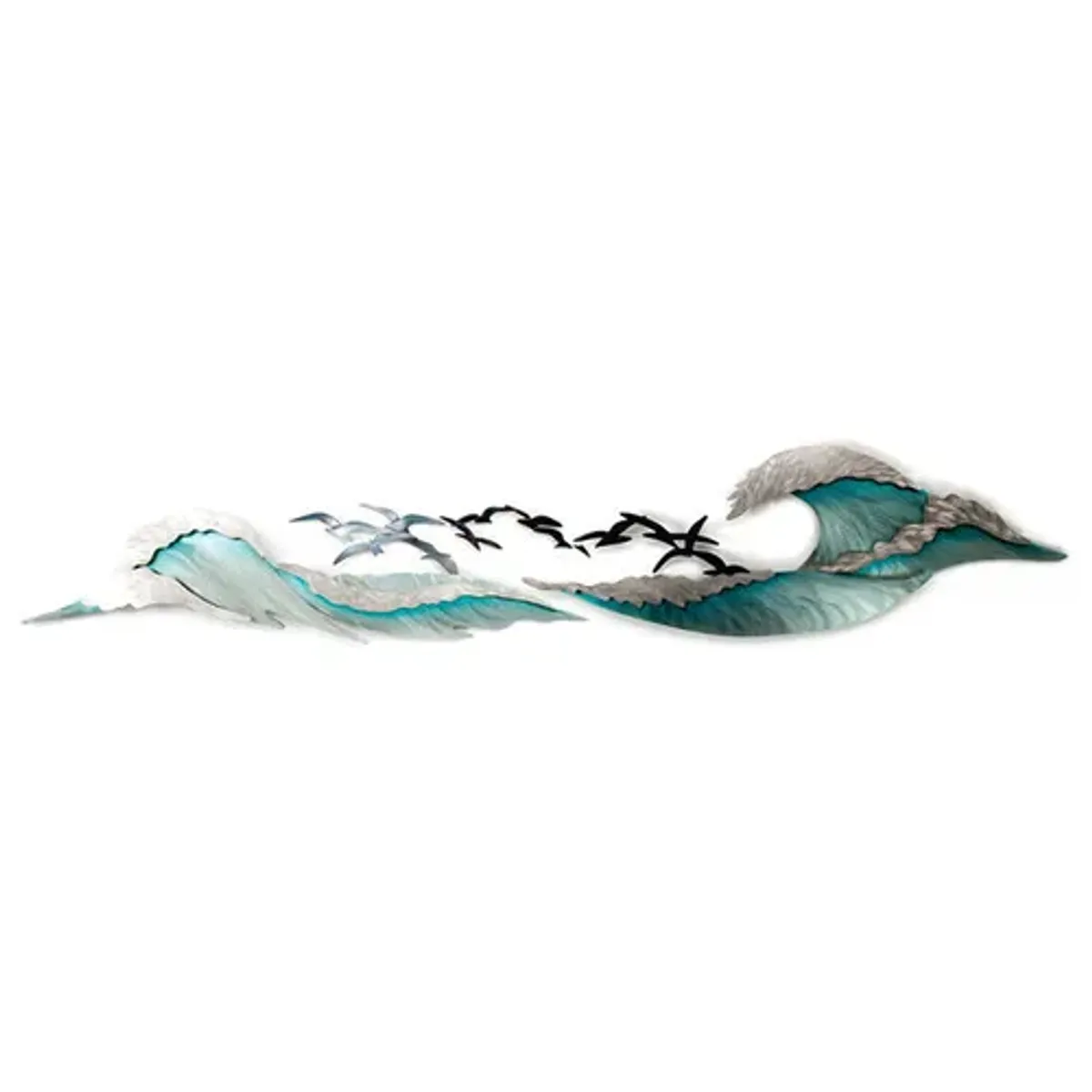 Copper Art Ocean Waves with Seagulls Metal Wall Art