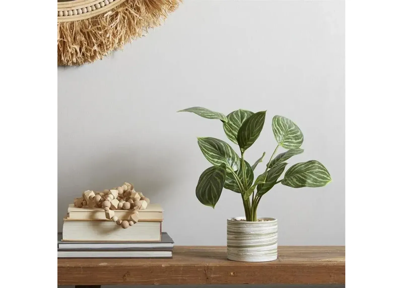 UMA Home Decor Green Faux Foliage Calathea Artificial Plant with Patterned Porcelain Pot