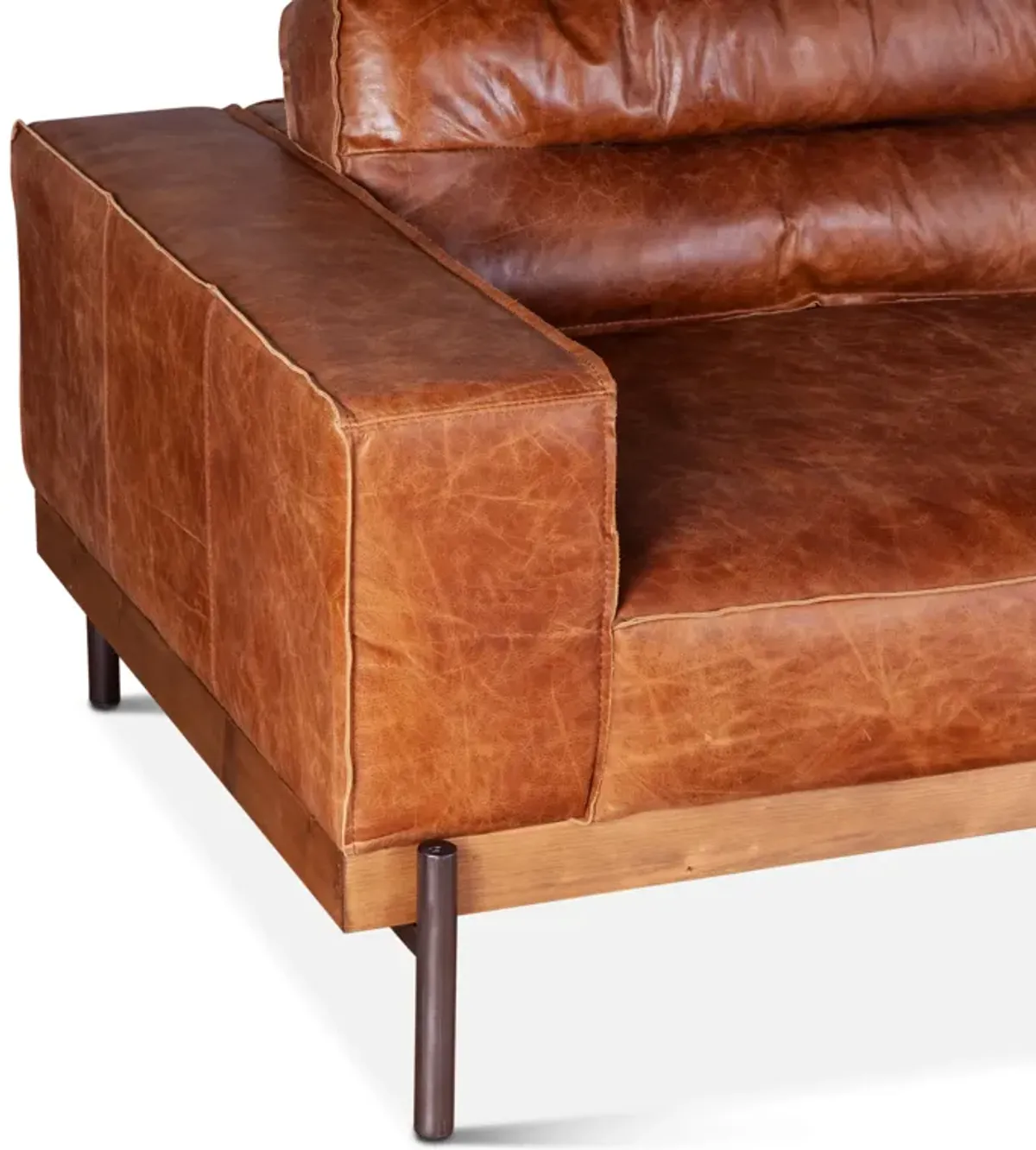 Home Trends Design Portofino Modern Leather Sofa in Vintage Cognac