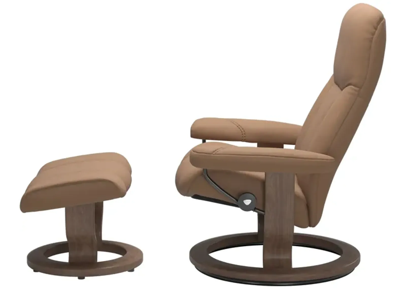 Stressless Consul Classic Base Chair & Ottoman in Batick Latte/Walnut Small