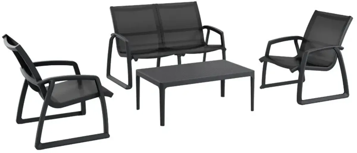 Compamia Pacific 4-Piece Black Frame & Sling Outdoor Lounge Set