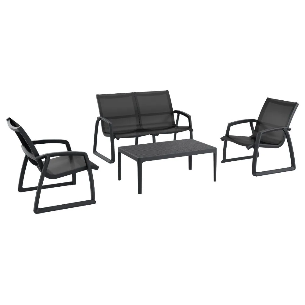 PACIFIC 4-PC LOUNGE SET WITH ARMS BLACK FRAME BLACK SLING