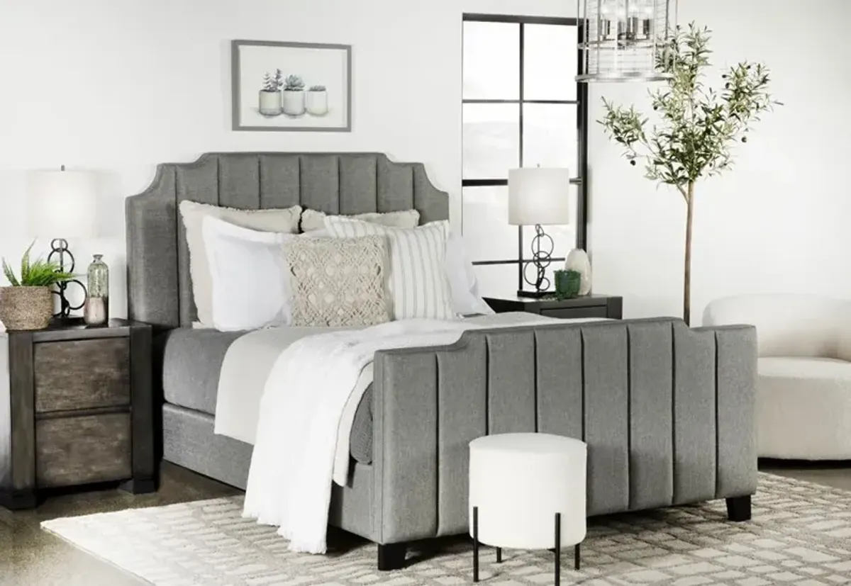 Coaster Fiona Upholstered King Panel Bed Light Grey