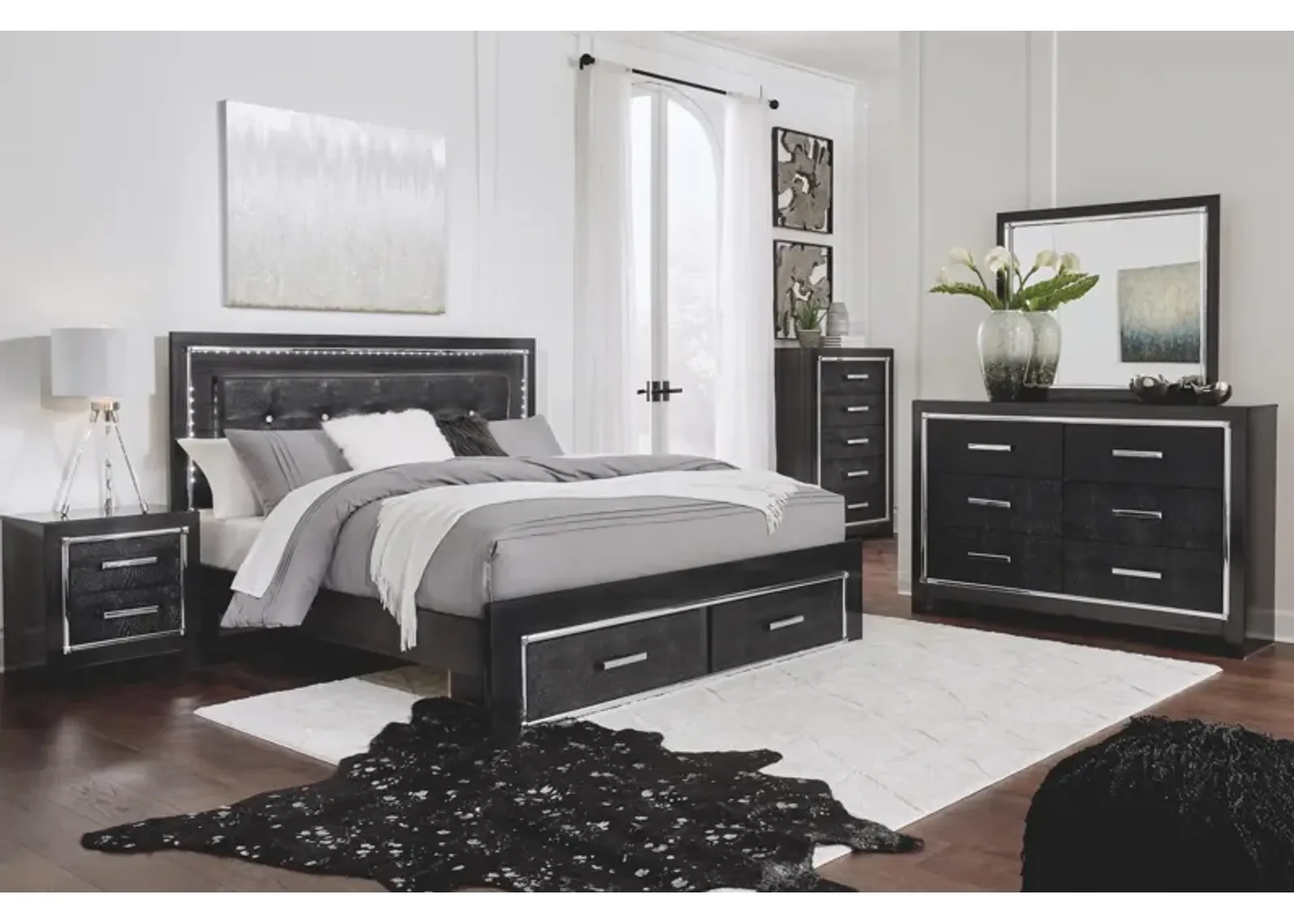 KAYDELL KING UPHOLSTERED PANEL BED WITH STORAGE BLACK SIGNATURE DESIGN