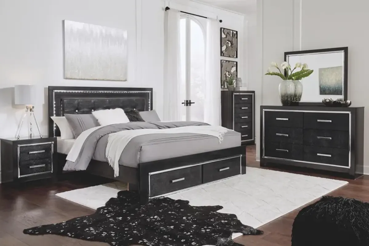 KAYDELL KING UPHOLSTERED PANEL BED WITH STORAGE BLACK SIGNATURE DESIGN