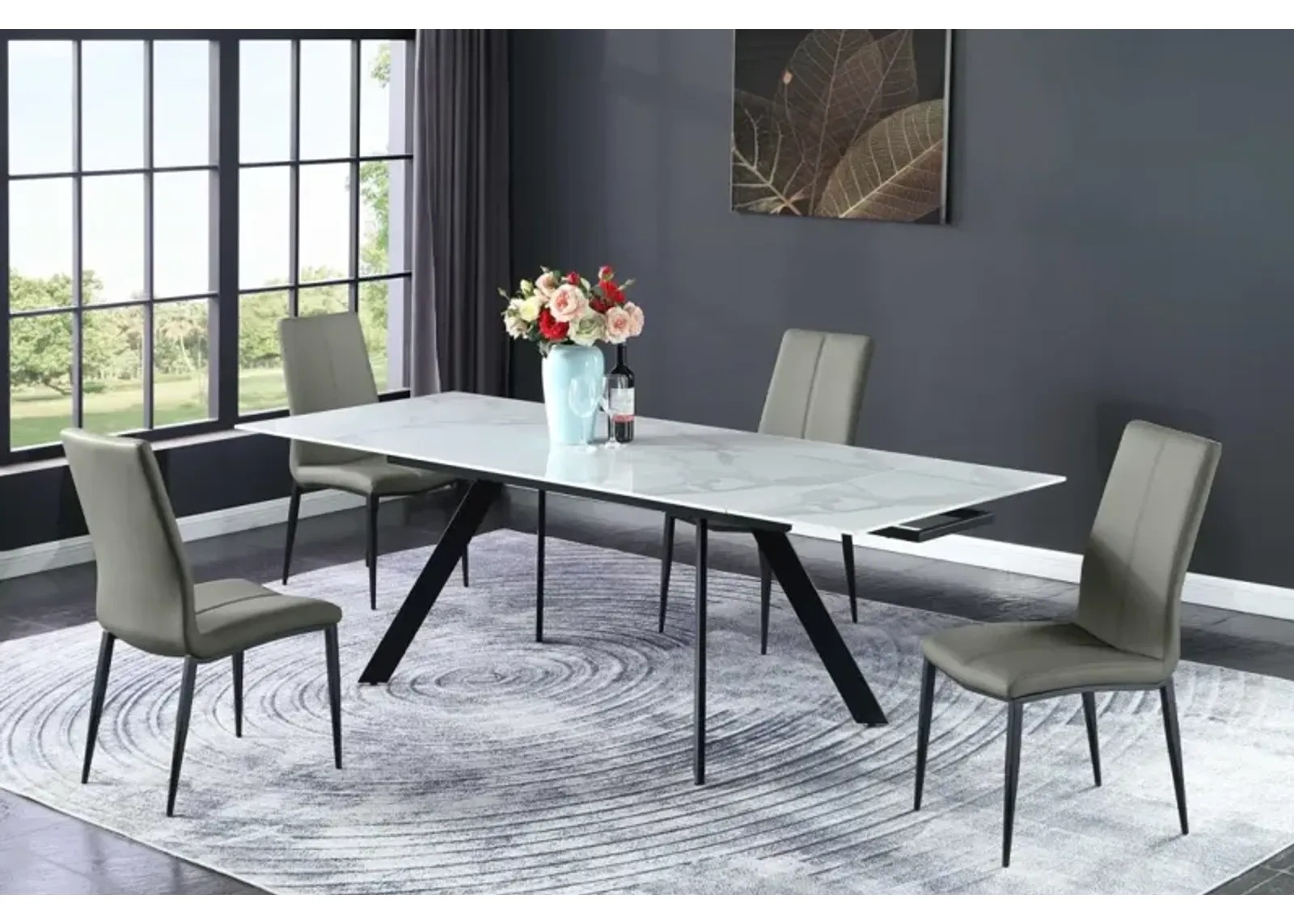 Chintaly Alexandra Dining Set with Extendable Dining Table & 4 Side Chairs